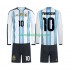 Camisola Argentina Maradona 10 Criança Equipamento Primeiro Copa do Mundo 2026 Manga Comprida